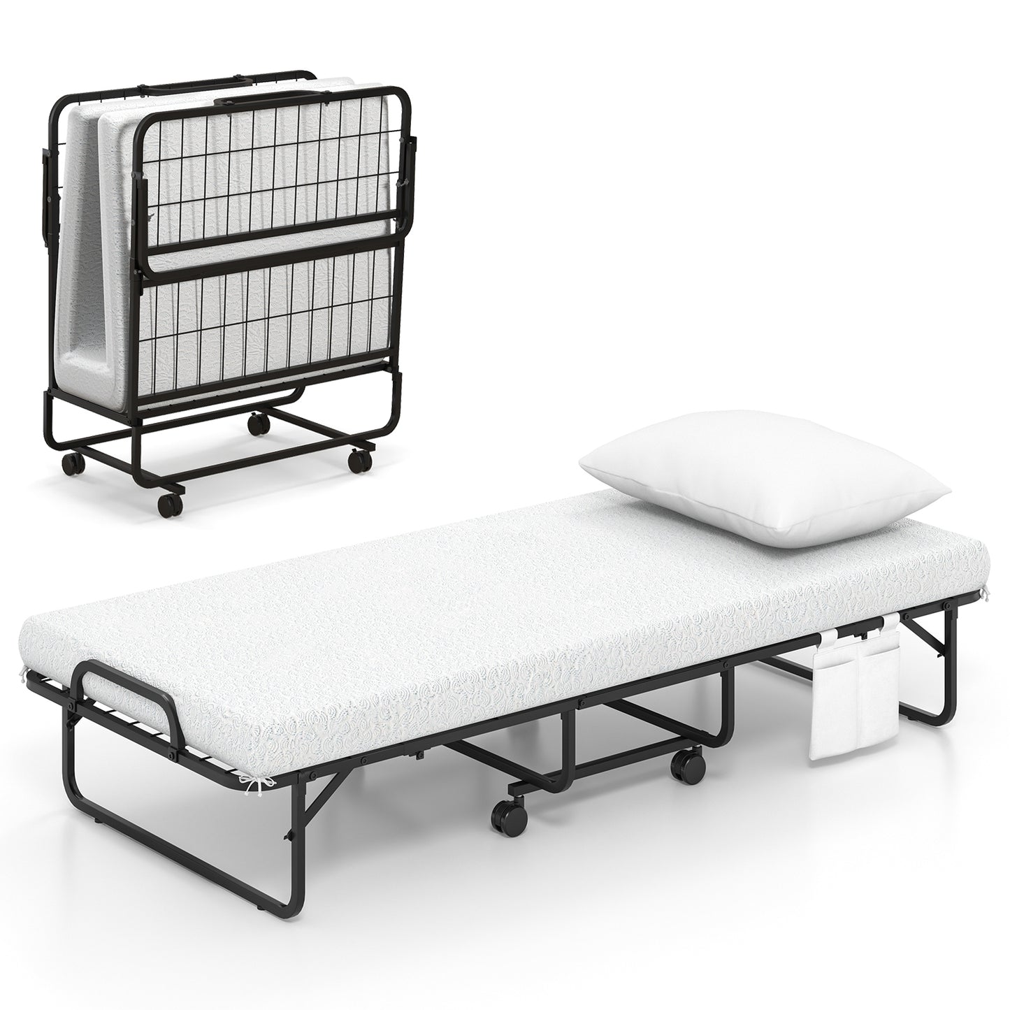 Heavy Duty Rollaway Folding Bed with Memory Foam Mattress, Pillow and Sturdy Frame - Cot Size
