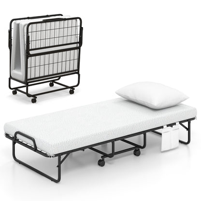 Heavy Duty Rollaway Folding Bed with Memory Foam Mattress, Pillow and Sturdy Frame - Cot Size