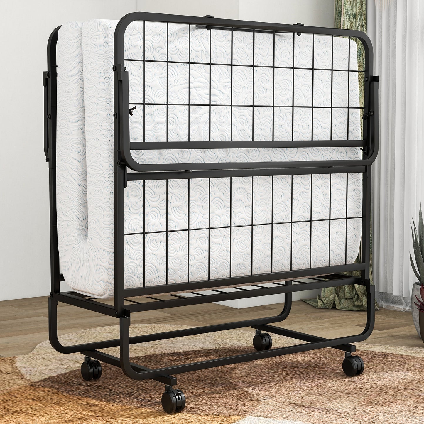 Heavy Duty Rollaway Folding Bed with Memory Foam Mattress, Pillow and Sturdy Frame - Cot Size