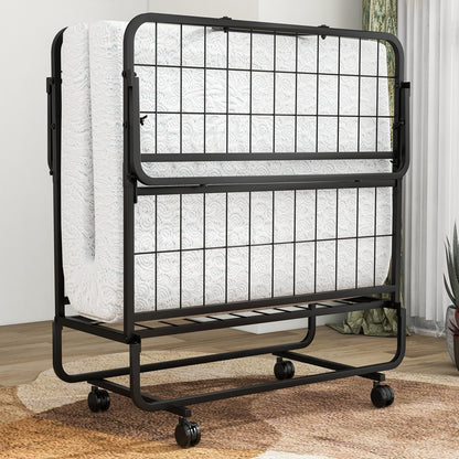 Heavy Duty Rollaway Folding Bed with Memory Foam Mattress, Pillow and Sturdy Frame - Cot Size