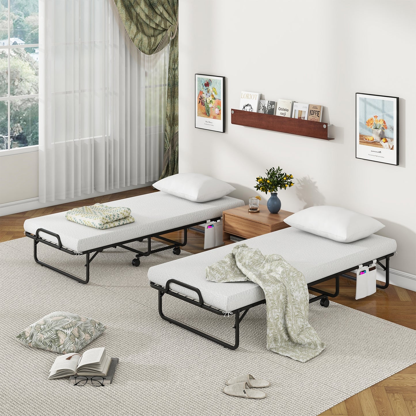 Heavy Duty Rollaway Folding Bed with Memory Foam Mattress, Pillow and Sturdy Frame - Cot Size