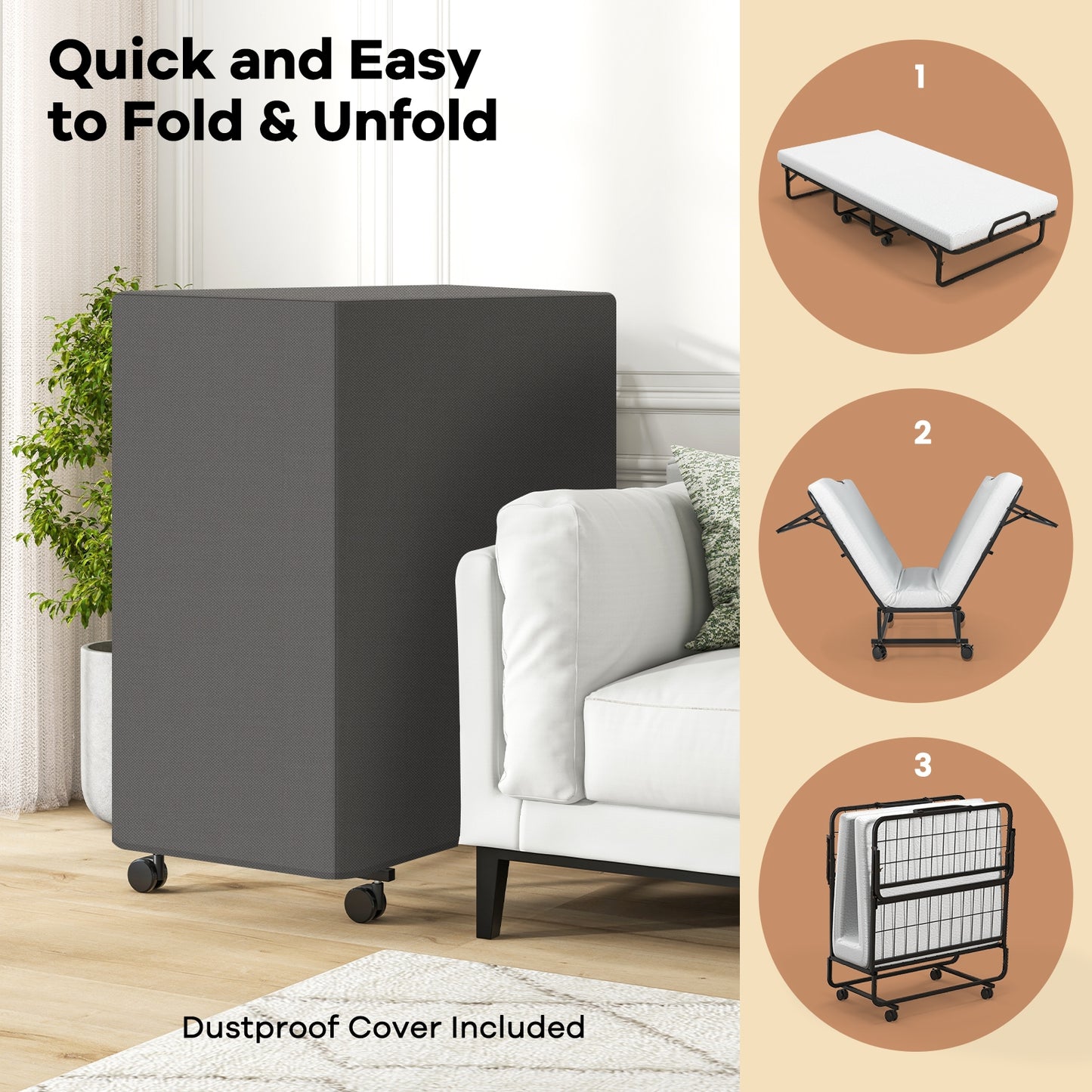 Heavy Duty Rollaway Folding Bed with Memory Foam Mattress, Pillow and Sturdy Frame - Cot Size