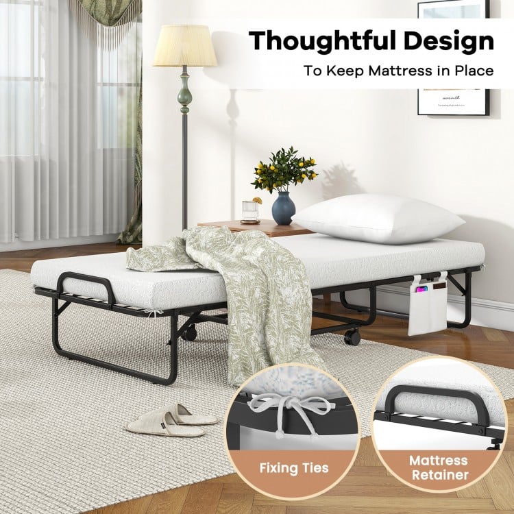 Heavy Duty Rollaway Folding Bed with Memory Foam Mattress, Pillow and Sturdy Frame - Cot Size