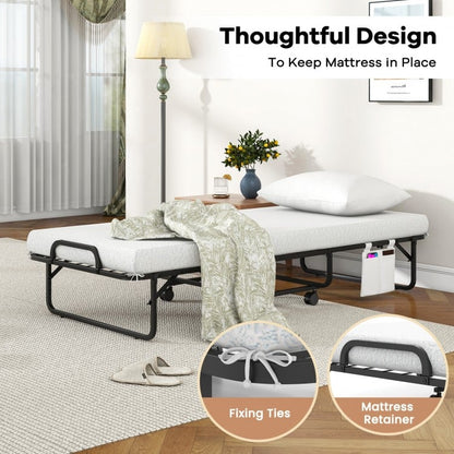 Heavy Duty Rollaway Folding Bed with Memory Foam Mattress, Pillow and Sturdy Frame - Cot Size