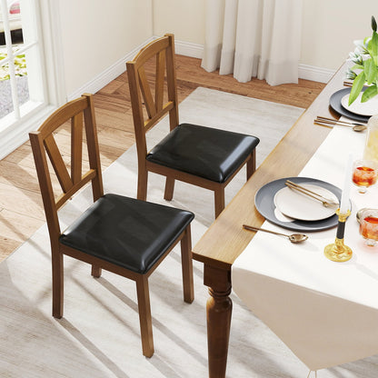 Dining Chairs with V-Shaped Back and PU Leather Upholstered Cushions Set of 2
