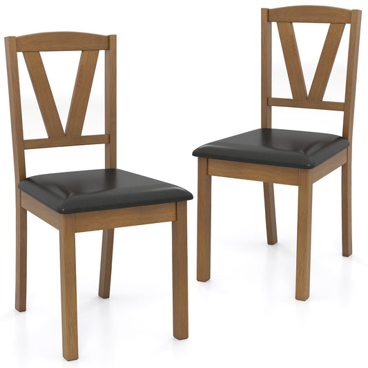 Dining Chairs with V-Shaped Back and PU Leather Upholstered Cushions Set of 2