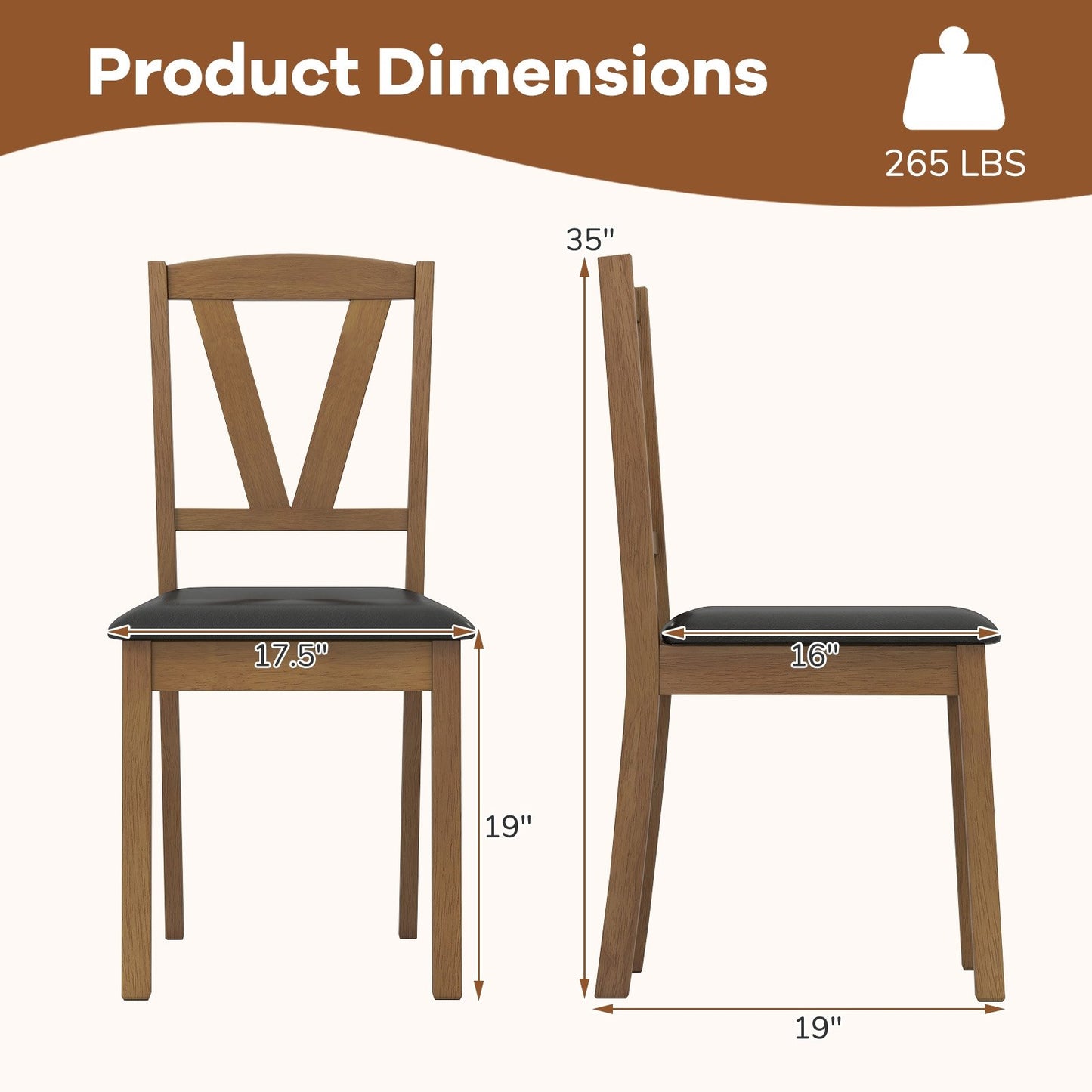 Dining Chairs with V-Shaped Back and PU Leather Upholstered Cushions Set of 2