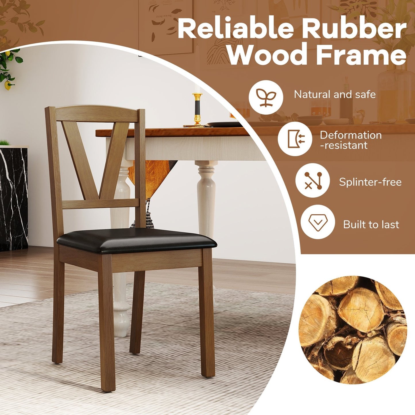 Dining Chairs with V-Shaped Back and PU Leather Upholstered Cushions Set of 2
