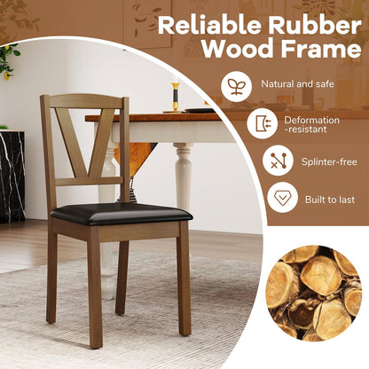 Dining Chairs with V-Shaped Back and PU Leather Upholstered Cushions Set of 2