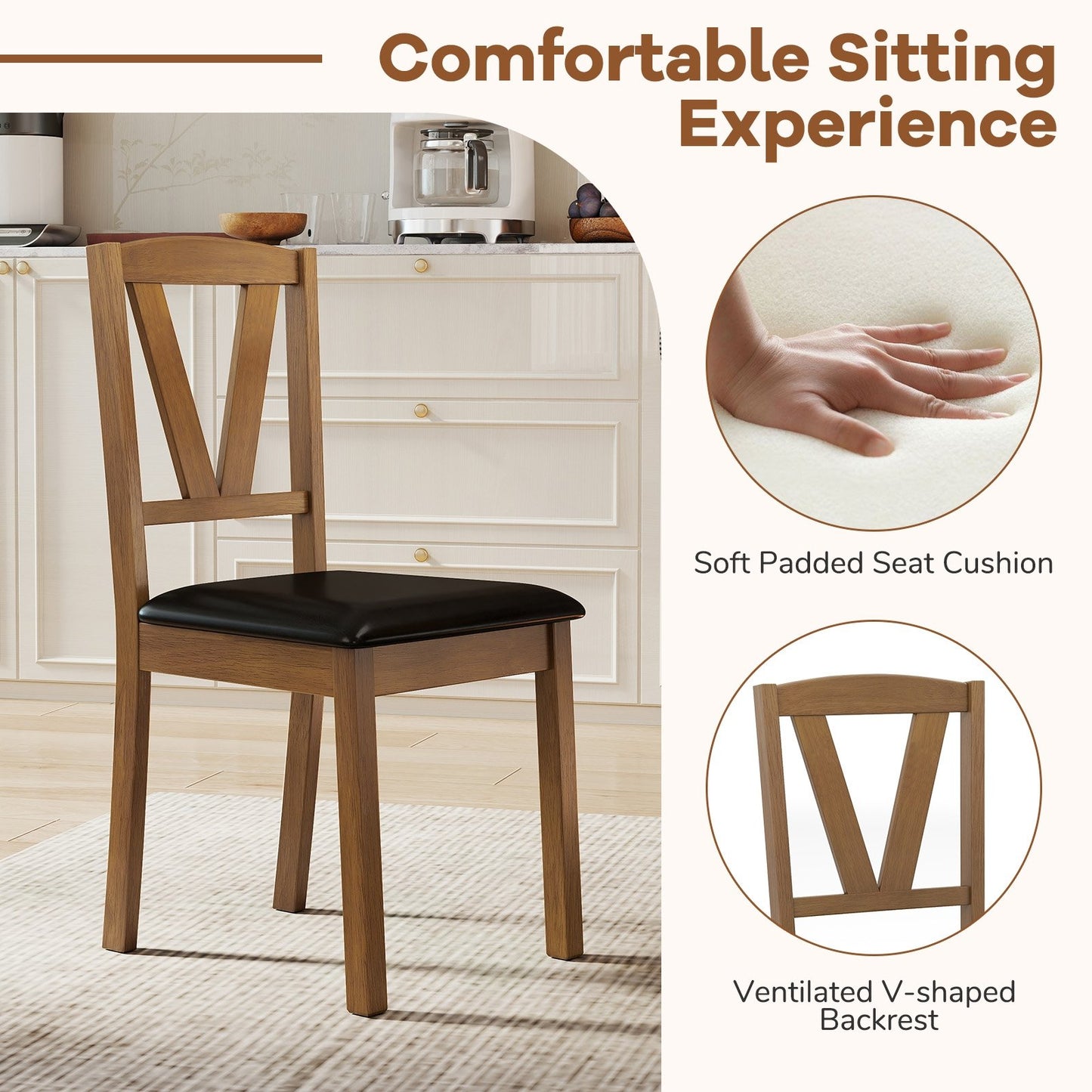 Dining Chairs with V-Shaped Back and PU Leather Upholstered Cushions Set of 2
