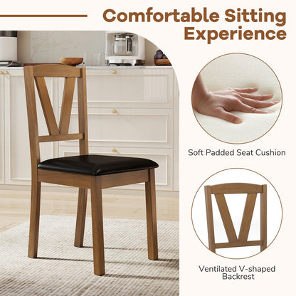 Dining Chairs with V-Shaped Back and PU Leather Upholstered Cushions Set of 2