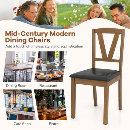 Dining Chairs with V-Shaped Back and PU Leather Upholstered Cushions Set of 2