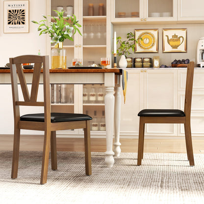 Dining Chairs with V-Shaped Back and PU Leather Upholstered Cushions Set of 2