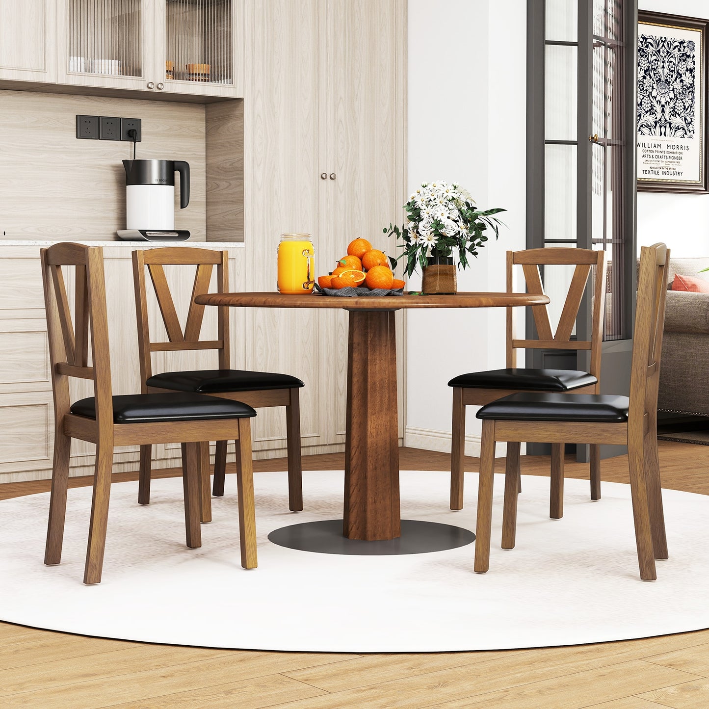 Dining Chairs with V-Shaped Back and PU Leather Upholstered Cushions Set of 2