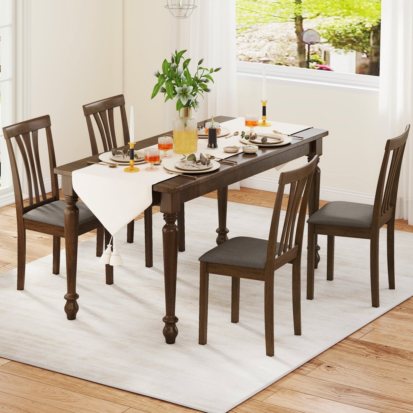Elegant Linen Upholstered Wooden Dining Chairs with Curved Back Design Set of 2