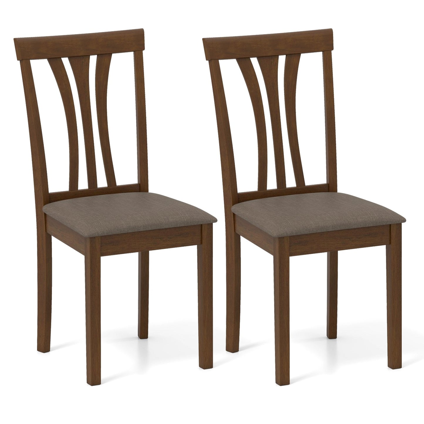 Elegant Linen Upholstered Wooden Dining Chairs with Curved Back Design Set of 2