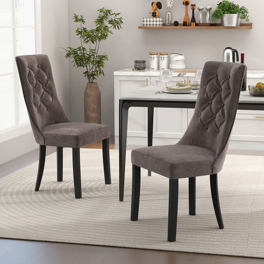 Velvet Upholstered Dining Chairs with Tufted High Back and Cushioned Seat Set of 2