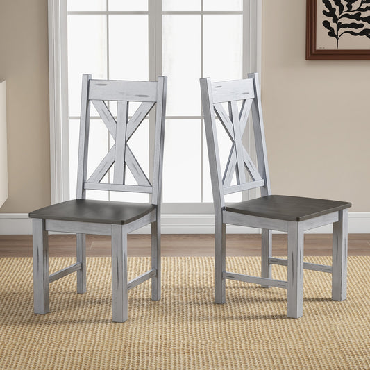 Farmhouse Dining Chairs with Durable Rubber Wood Frame and Stylish Hollow Back Design Set of 2