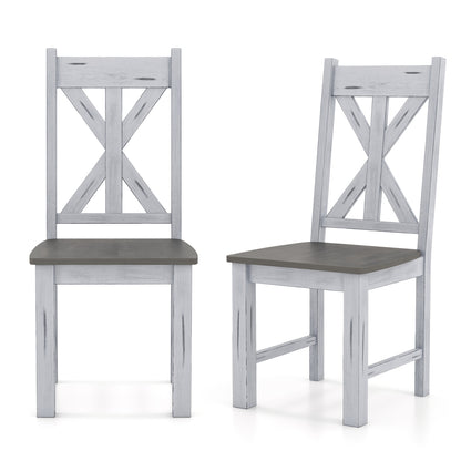 Farmhouse Dining Chairs with Durable Rubber Wood Frame and Stylish Hollow Back Design Set of 2