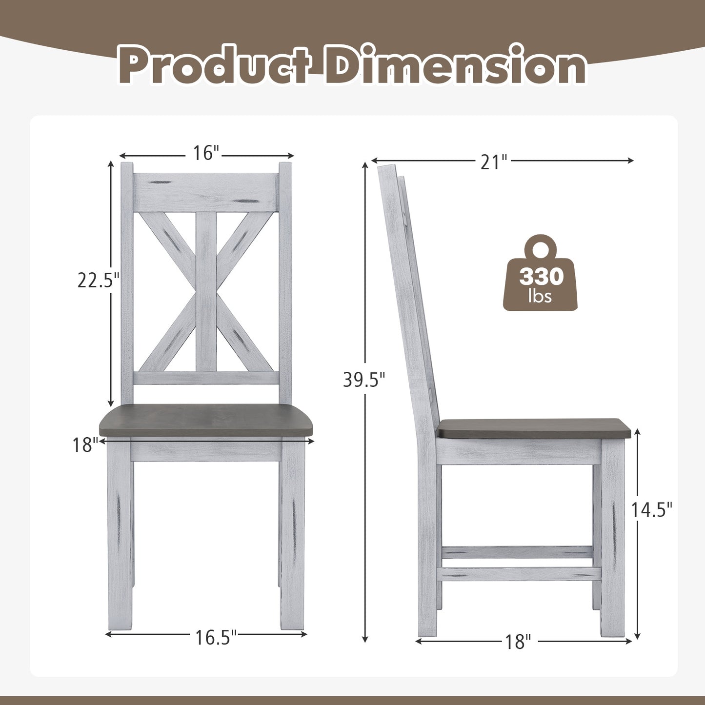 Farmhouse Dining Chairs with Durable Rubber Wood Frame and Stylish Hollow Back Design Set of 2