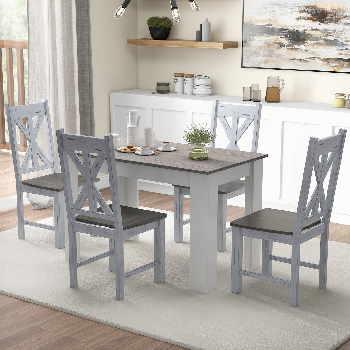 Farmhouse Dining Chairs with Durable Rubber Wood Frame and Stylish Hollow Back Design Set of 2