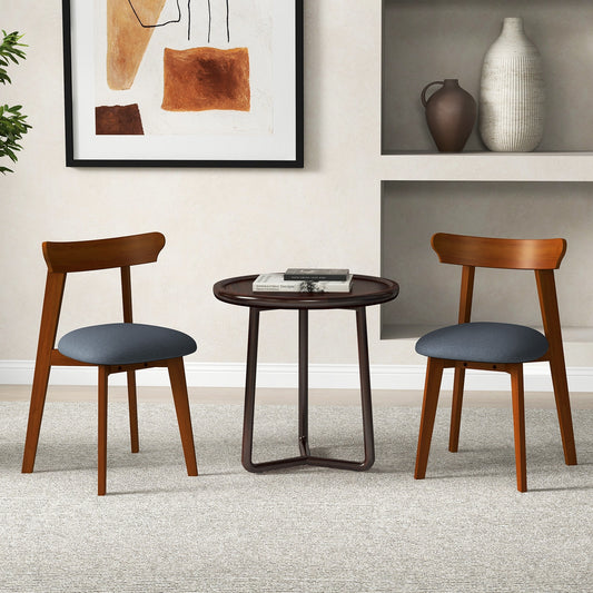 Mid-Century Modern Dining Chairs with Padded Linen Seats and Durable Rubber Wood Frame Set of 2