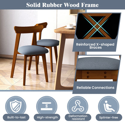 Mid-Century Modern Dining Chairs with Padded Linen Seats and Durable Rubber Wood Frame Set of 2