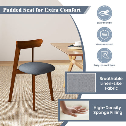 Mid-Century Modern Dining Chairs with Padded Linen Seats and Durable Rubber Wood Frame Set of 2