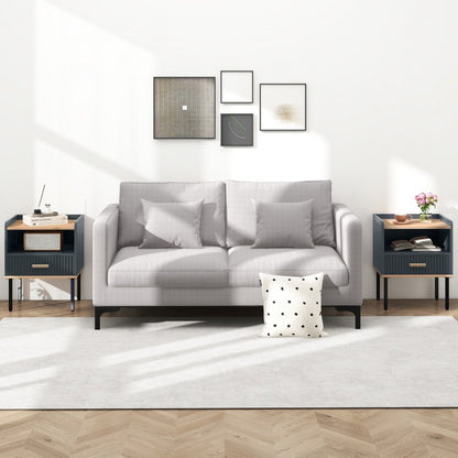 Grey Nightstand with Storage Drawer and Shelf for Bedroom or Living Room