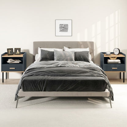 Grey Nightstand with Storage Drawer and Shelf for Bedroom or Living Room