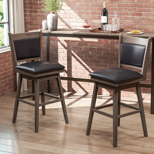 2-Piece Leather Padded Bar Stool Set with 29 Inch Swivel Seat and Footrest