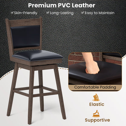 2-Piece Leather Padded Bar Stool Set with 29 Inch Swivel Seat and Footrest