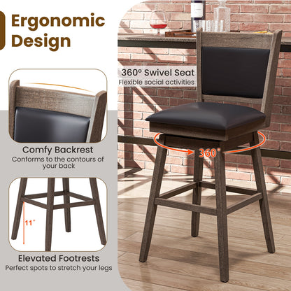 2-Piece Leather Padded Bar Stool Set with 29 Inch Swivel Seat and Footrest