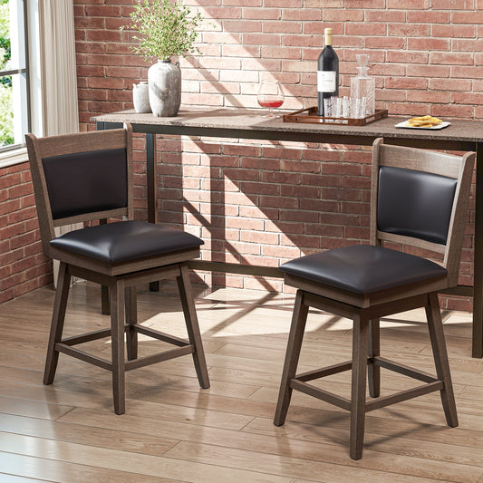 2-Piece Leather Padded Bar Stool Set with 25 Inch Swivel Seat and Footrest