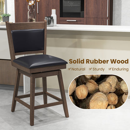 2-Piece Leather Padded Bar Stool Set with 25 Inch Swivel Seat and Footrest