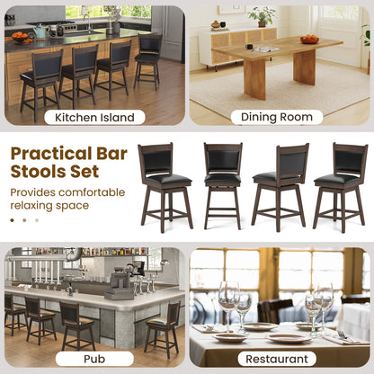 2-Piece Leather Padded Bar Stool Set with 25 Inch Swivel Seat and Footrest