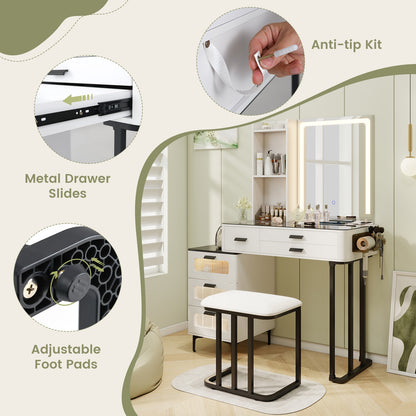 Makeup Vanity Set with LED Mirror, Stool & Charging Ports