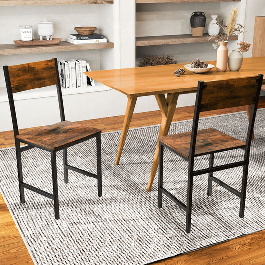 Set of 2 Industrial Metal Leg Kitchen Side Chairs with Ergonomic Slanted Backrest