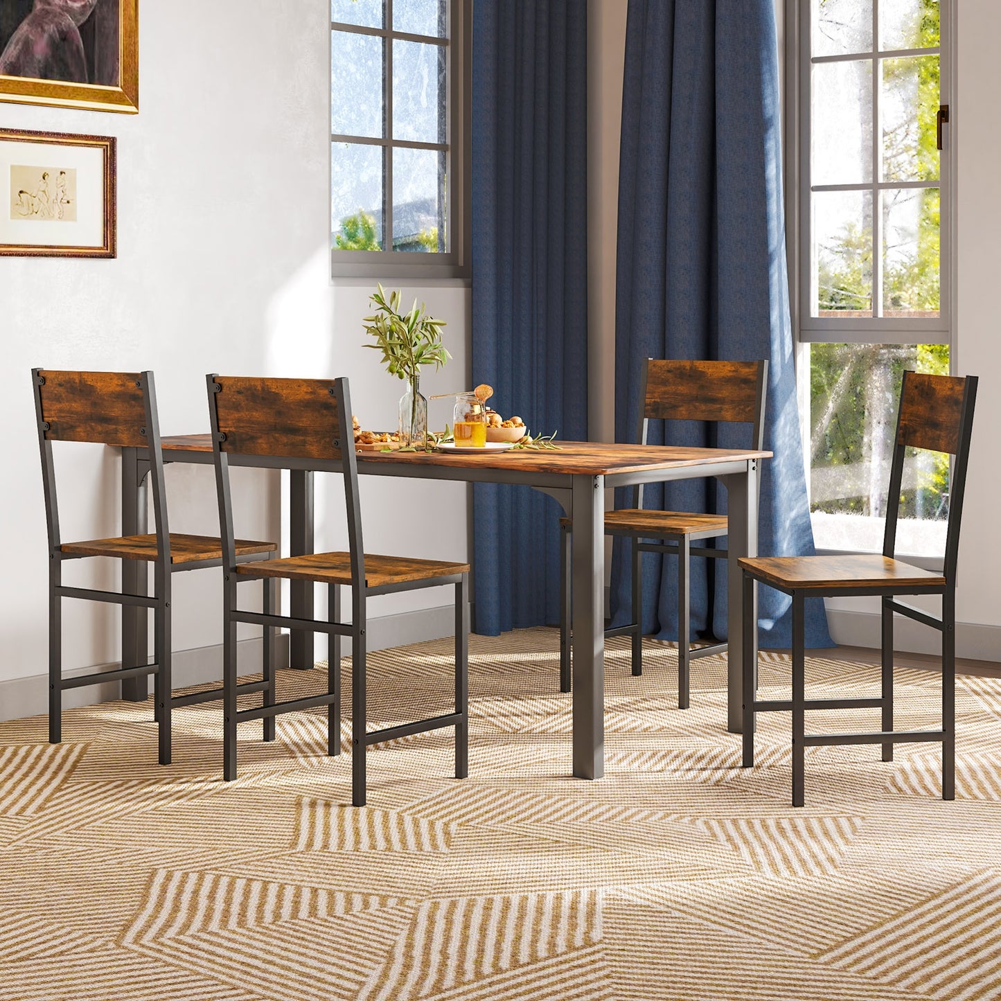 Set of 2 Industrial Metal Leg Kitchen Side Chairs with Ergonomic Slanted Backrest