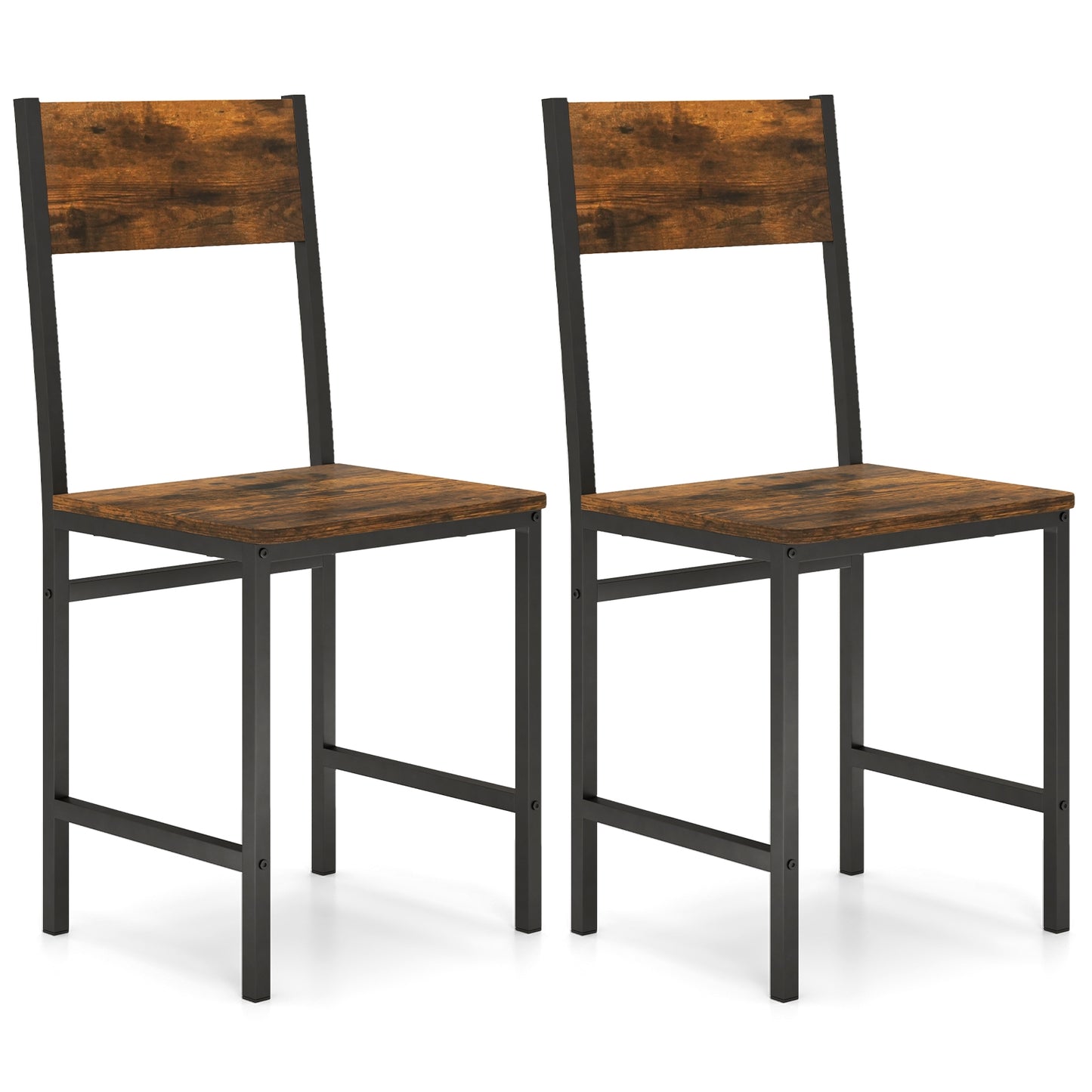 Set of 2 Industrial Metal Leg Kitchen Side Chairs with Ergonomic Slanted Backrest