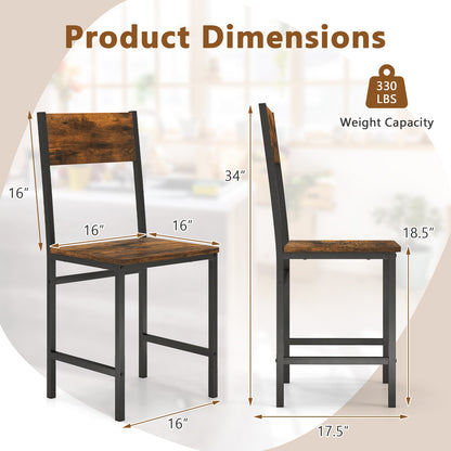 Set of 2 Industrial Metal Leg Kitchen Side Chairs with Ergonomic Slanted Backrest
