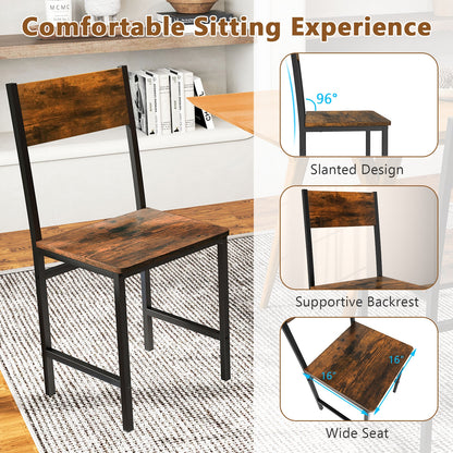 Set of 2 Industrial Metal Leg Kitchen Side Chairs with Ergonomic Slanted Backrest
