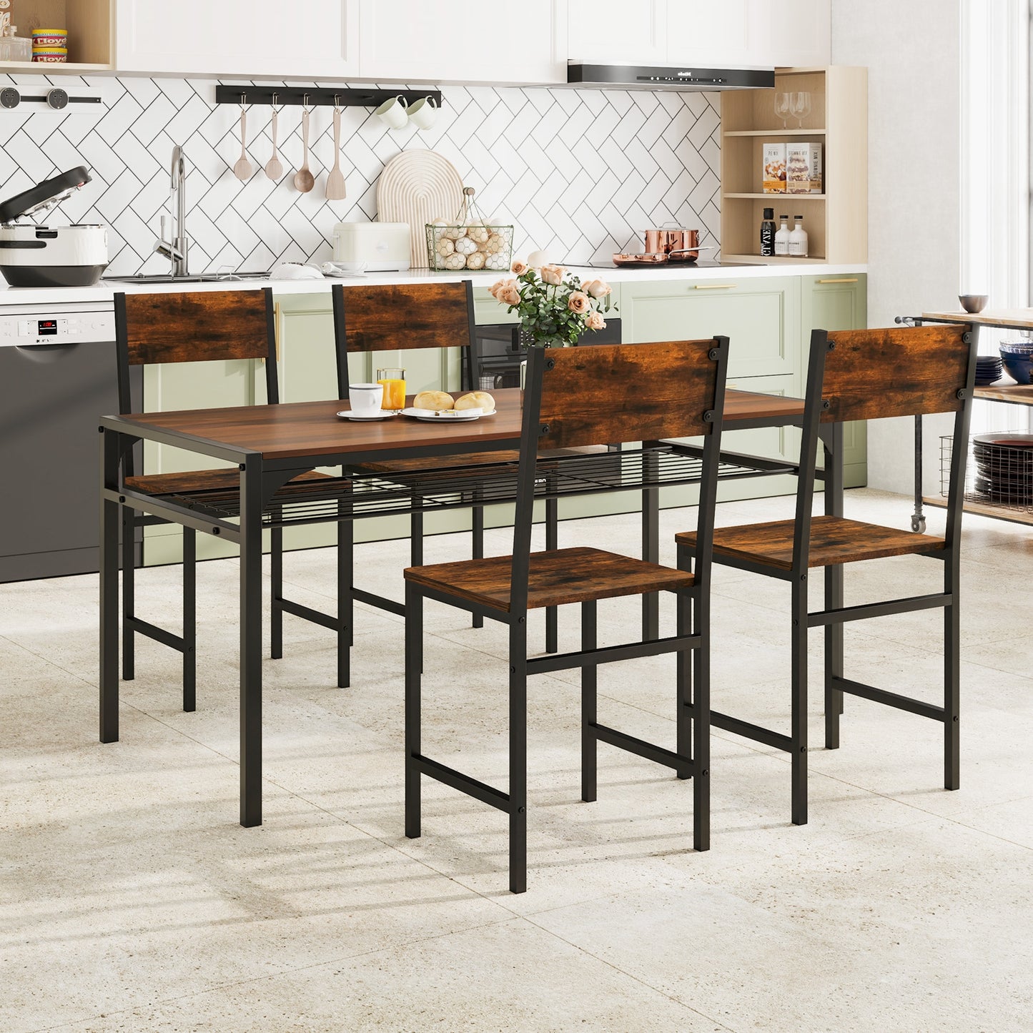 Set of 2 Industrial Metal Leg Kitchen Side Chairs with Ergonomic Slanted Backrest