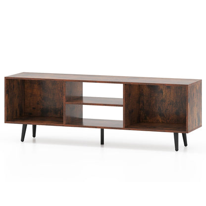 Contemporary 47.5 Inch Media Console with Open Storage and Metal Legs for TVs up to 55 Inches, Rustic Brown
