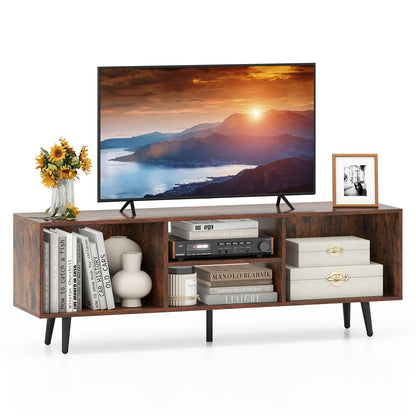 Contemporary 47.5 Inch Media Console with Open Storage and Metal Legs for TVs up to 55 Inches, Rustic Brown
