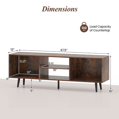 Contemporary 47.5 Inch Media Console with Open Storage and Metal Legs for TVs up to 55 Inches, Rustic Brown