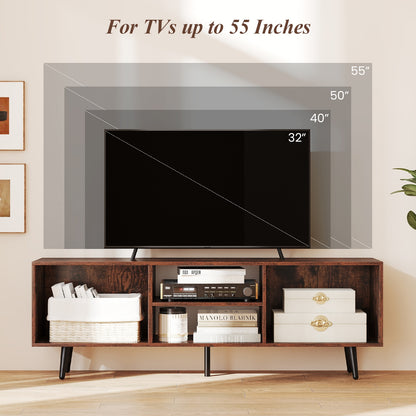 Contemporary 47.5 Inch Media Console with Open Storage and Metal Legs for TVs up to 55 Inches, Rustic Brown