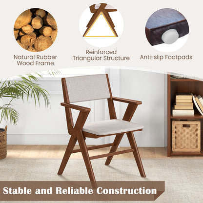 Farmhouse Dining Chairs with Curved Back and Linen Seat Rubber Wood Frame Set of 2