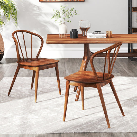 Windsor Dining Chairs with Spindle Back and Wide Seat Set of 2 Wooden Kitchen Side Chairs