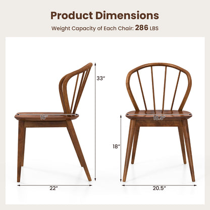 Windsor Dining Chairs with Spindle Back and Wide Seat Set of 2 Wooden Kitchen Side Chairs